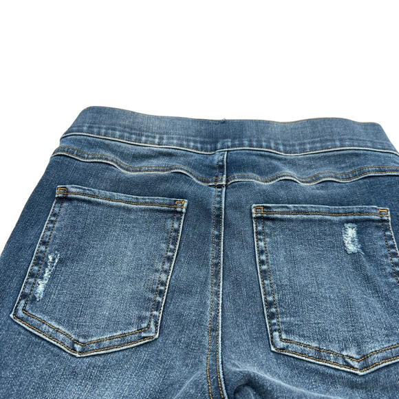 Spanx Tapered Jeans Womens XS Blue Distressed Frayed Hem Stretch Petites Pull On - Picture 4 of 8